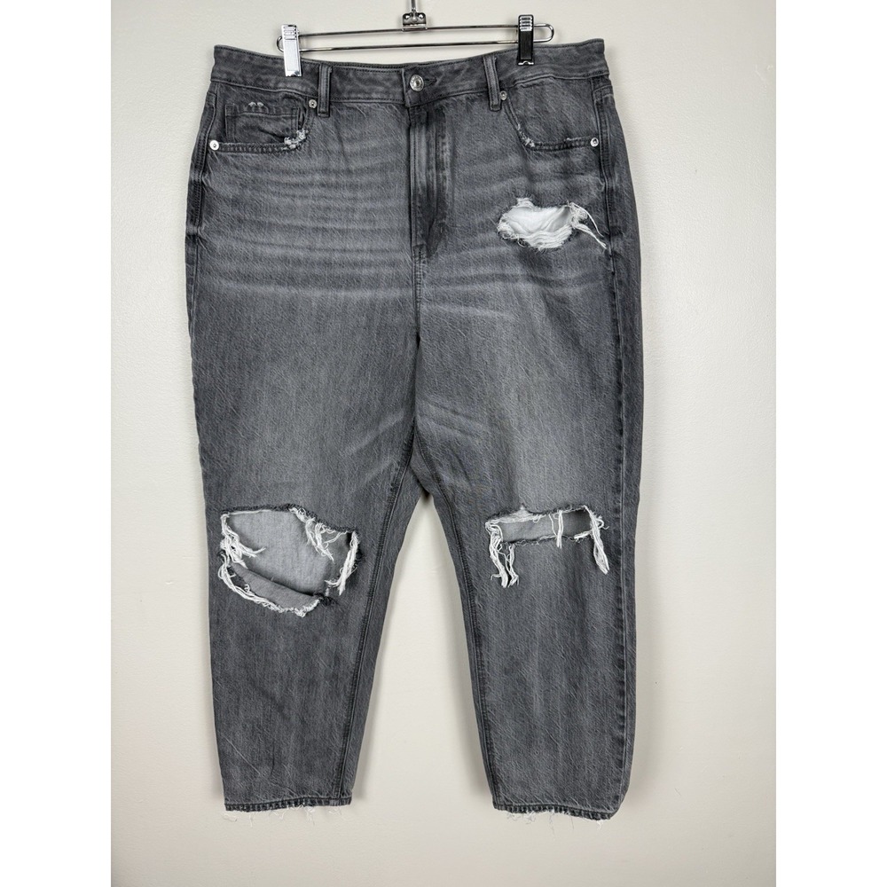American Eagle Mom Jean Gray Distressed Ripped‎ Pants 16 Short Grunge Jeans